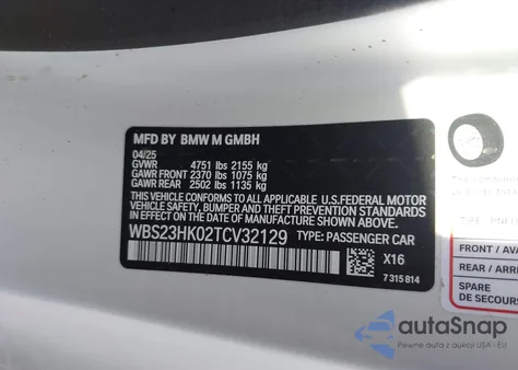 2026 BMW M4 Competition z USA, uszkodzony, nr VIN WBS23HK02TCV32129